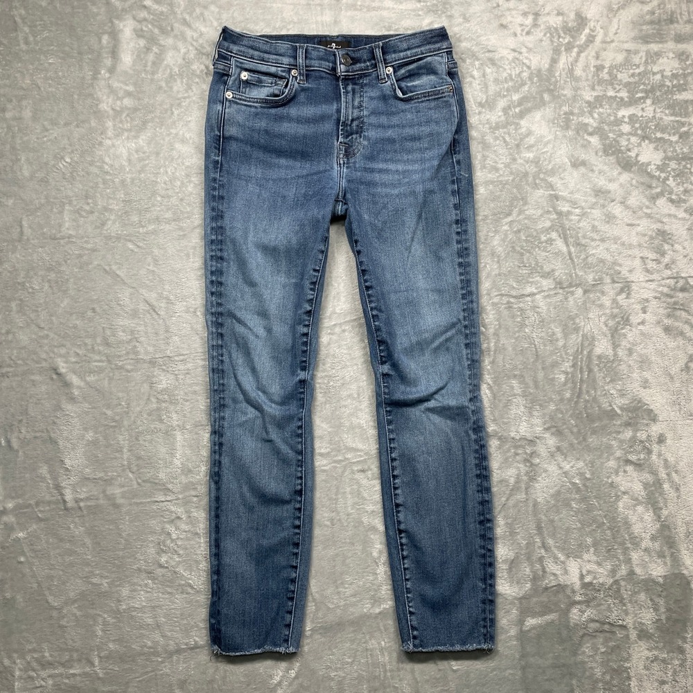 7 For All Mankind Skinny Jeans Womens‎ 27 Blue Raw Hem Medium Wash Mid Rise